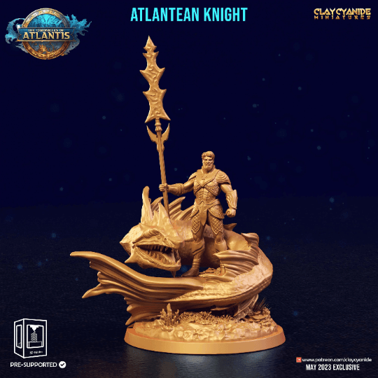 Atlantean Knight Miniature | Guardian of the Sunken Realms | 32mm Scale - Plague Miniatures