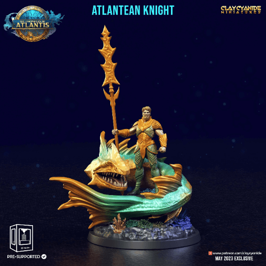 Atlantean Knight Miniature | Guardian of the Sunken Realms | 32mm Scale - Plague Miniatures