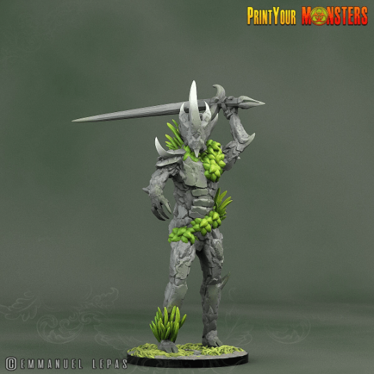 Attacking Rock Soldier Monster Miniature | Stone Guardian with Sword - Plague Miniatures