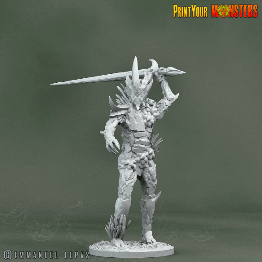 Attacking Rock Soldier Monster Miniature | Stone Guardian with Sword - Plague Miniatures