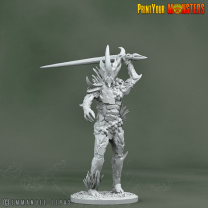 Attacking Rock Soldier Monster Miniature | Stone Guardian with Sword - Plague Miniatures
