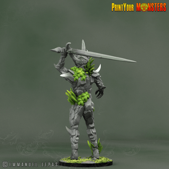 Attacking Rock Soldier Monster Miniature | Stone Guardian with Sword - Plague Miniatures