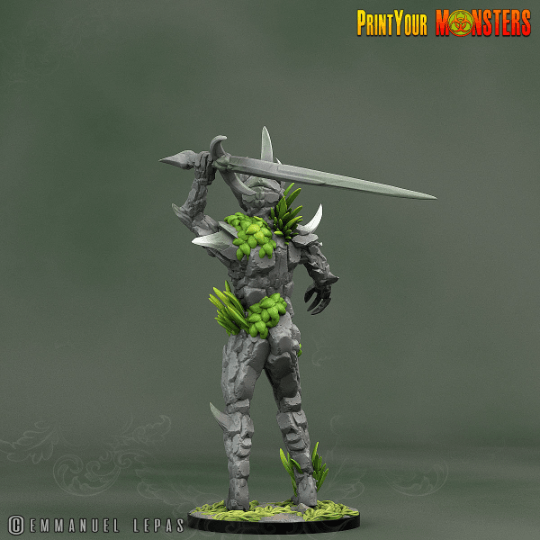 Attacking Rock Soldier Monster Miniature | Stone Guardian with Sword - Plague Miniatures