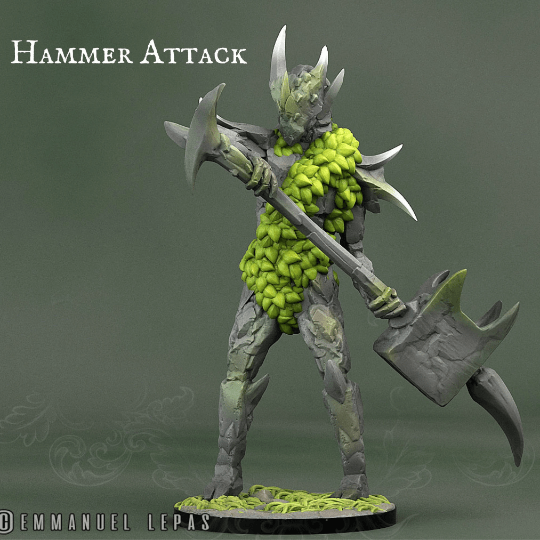 Attacking Rock Soldier Monster Miniature | Stone Guardian with Sword - Plague Miniatures