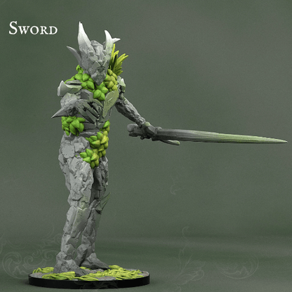 Attacking Rock Soldier Monster Miniature | Stone Guardian with Sword - Plague Miniatures