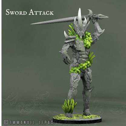 Attacking Rock Soldier Monster Miniature | Stone Guardian with Sword - Plague Miniatures