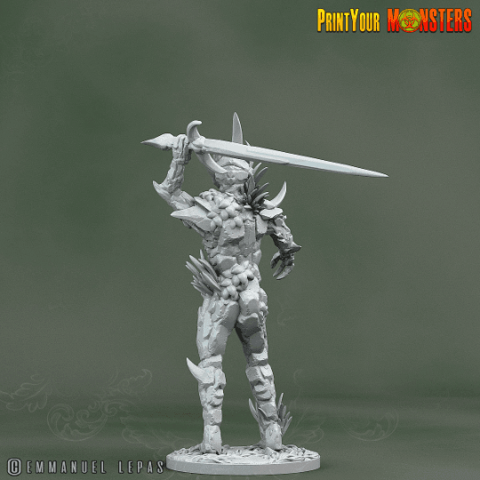 Attacking Rock Soldier Monster Miniature | Stone Guardian with Sword - Plague Miniatures