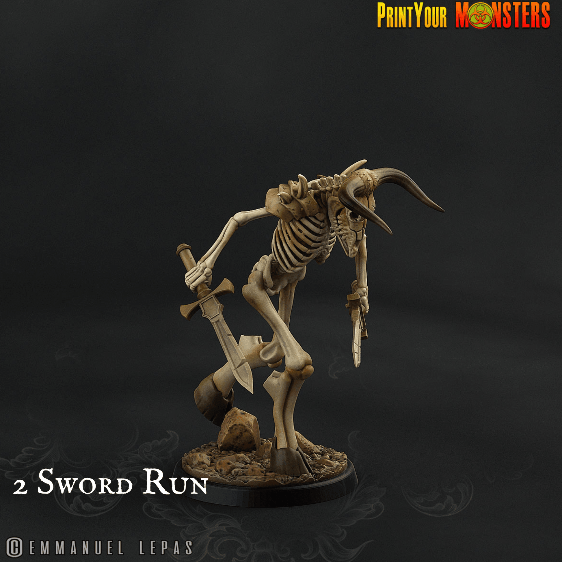 Axe and Shield Skeletal Minotaur Miniature | Undead Monster Figurine DnD 5e - Plague Miniatures