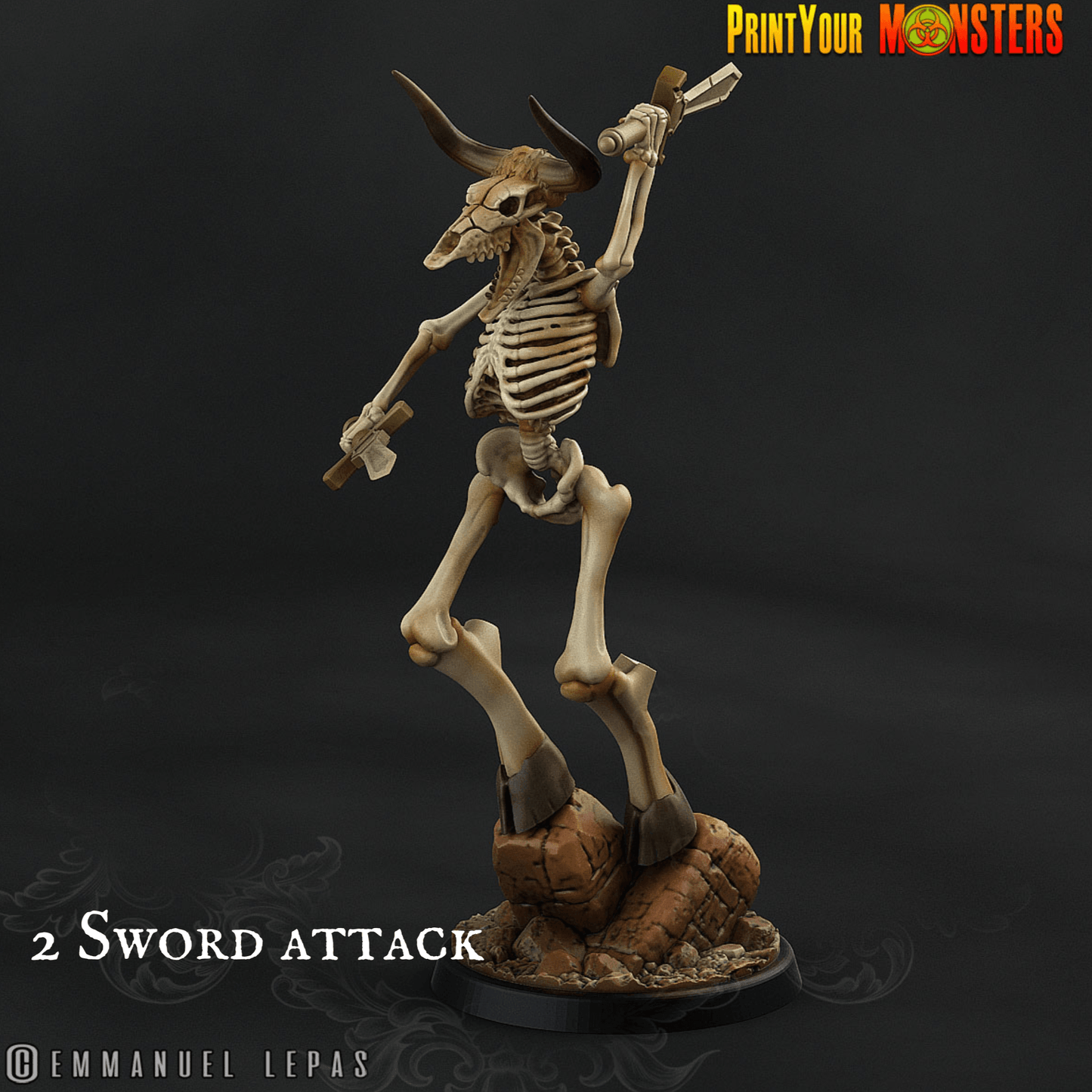 Axe and Shield Skeletal Minotaur Miniature | Undead Monster Figurine DnD 5e - Plague Miniatures