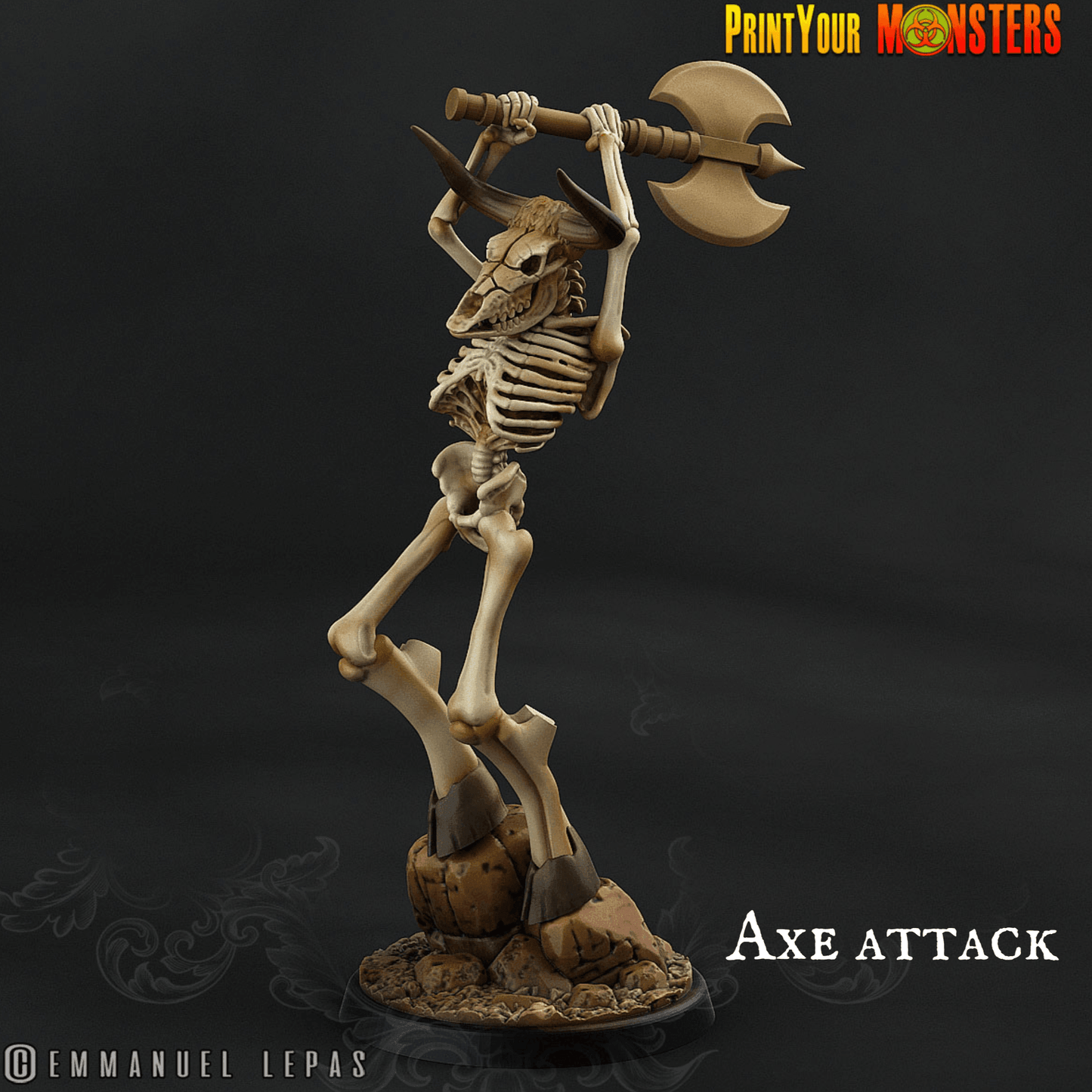Axe and Shield Skeletal Minotaur Miniature | Undead Monster Figurine DnD 5e - Plague Miniatures