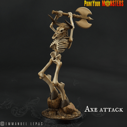 Axe and Shield Skeletal Minotaur Miniature | Undead Monster Figurine DnD 5e - Plague Miniatures