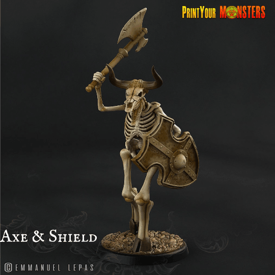 Axe Attack Skeletal Minotaur Miniature | Undead Monster Figurine DnD 5e - Plague Miniatures