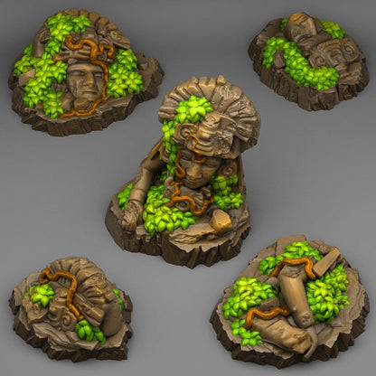 Aztec Ruin Miniatures | Stone Ruins Wargaming Terrain Prop Set | 28mm or 32mm Scale - Plague Miniatures