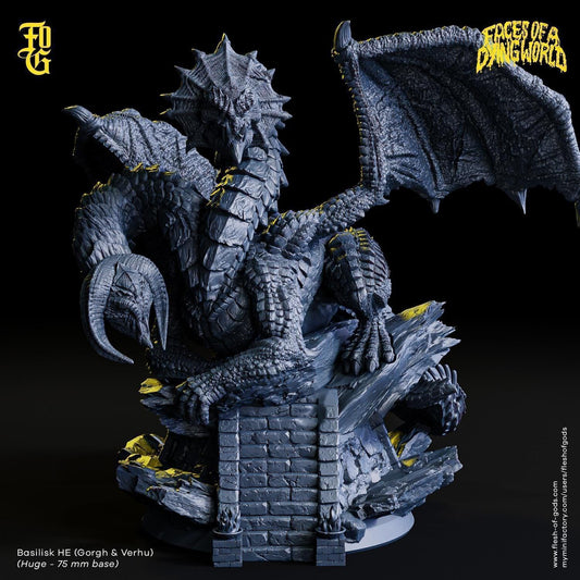 Basilisk HE Gorgh and Verhu Miniature | Dragon Boss Figurine | 75mm Base - Plague Miniatures
