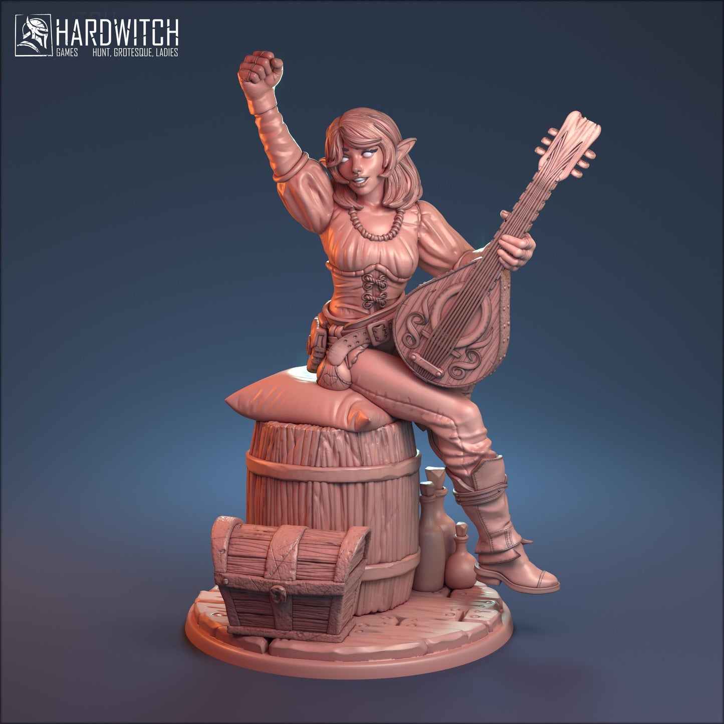 Bella, Enchanting Elf Bard Nude NSFW Option | Alluring Songstress Miniature | 32mm or 75mm - Plague Miniatures