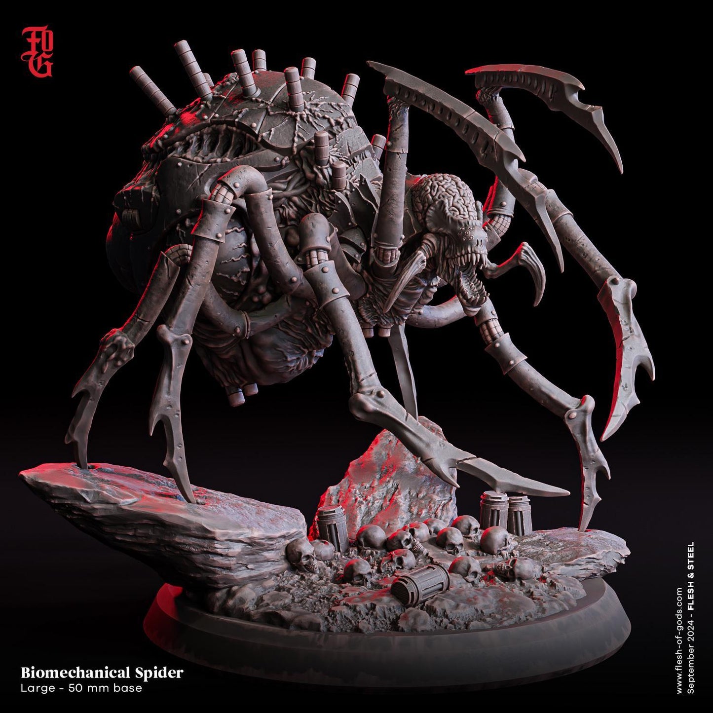 Biomechanical Spider Monster Miniature | Steampunk Arachnid Figurine | 50mm Base - Plague Miniatures