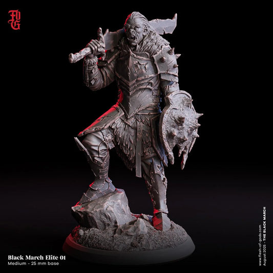 Black March Elite | Orc Fighter Miniature | 32mm Scale - Plague Miniatures