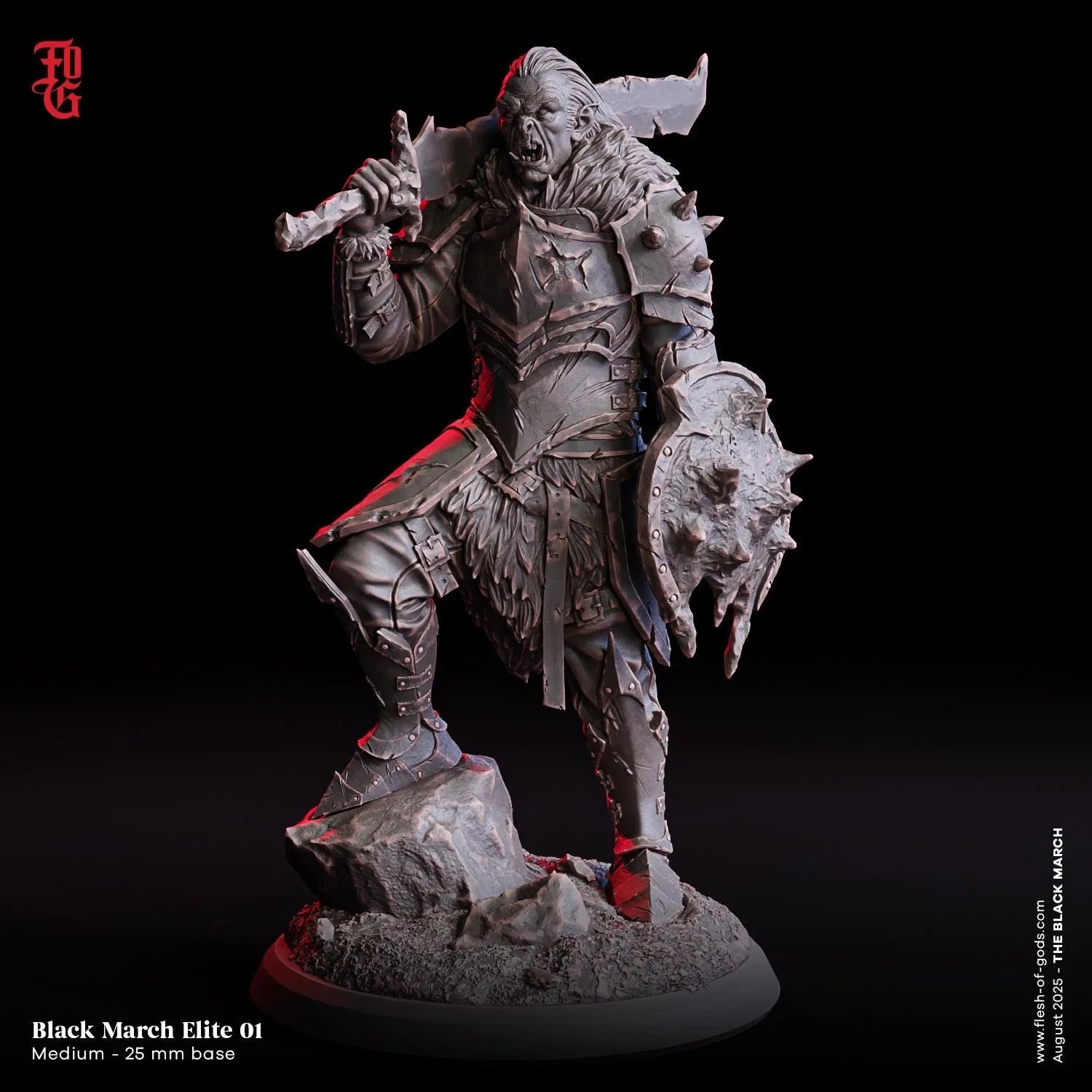 Black March Elite | Orc Fighter Miniature | 32mm Scale - Plague Miniatures