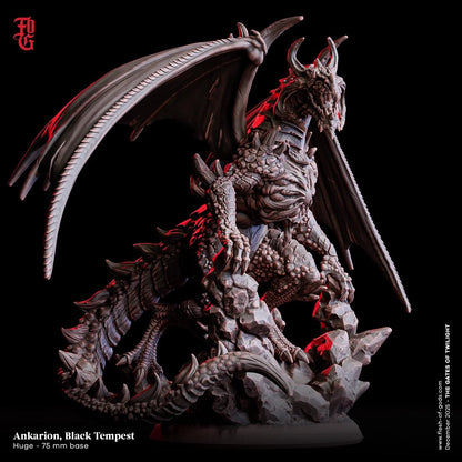 Black Tempest Dragon Miniature | Huge Dragon Monster Figurine | 75mm Base - Plague Miniatures