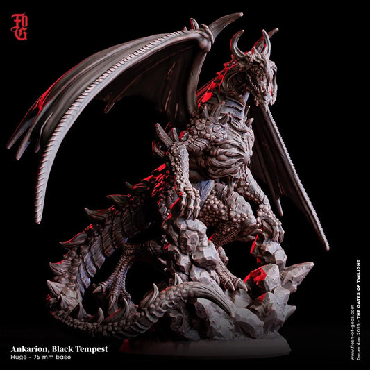 Black Tempest Dragon Miniature | Huge Dragon Monster Figurine | 75mm Base - Plague Miniatures