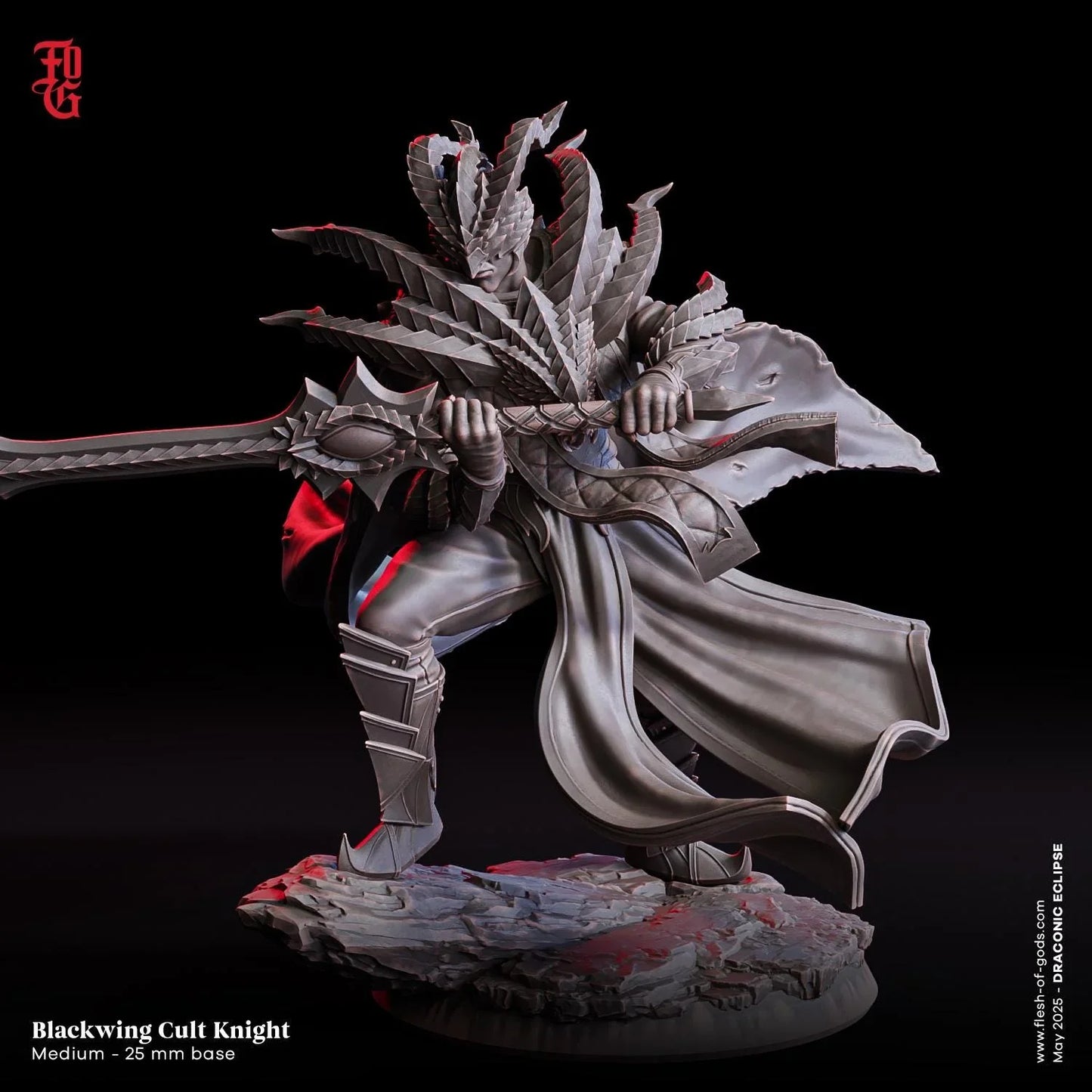 Blackwing Cult Knight | Dark Warrior Monster Miniature | 32mm Scale or 75mm Scale - Plague Miniatures