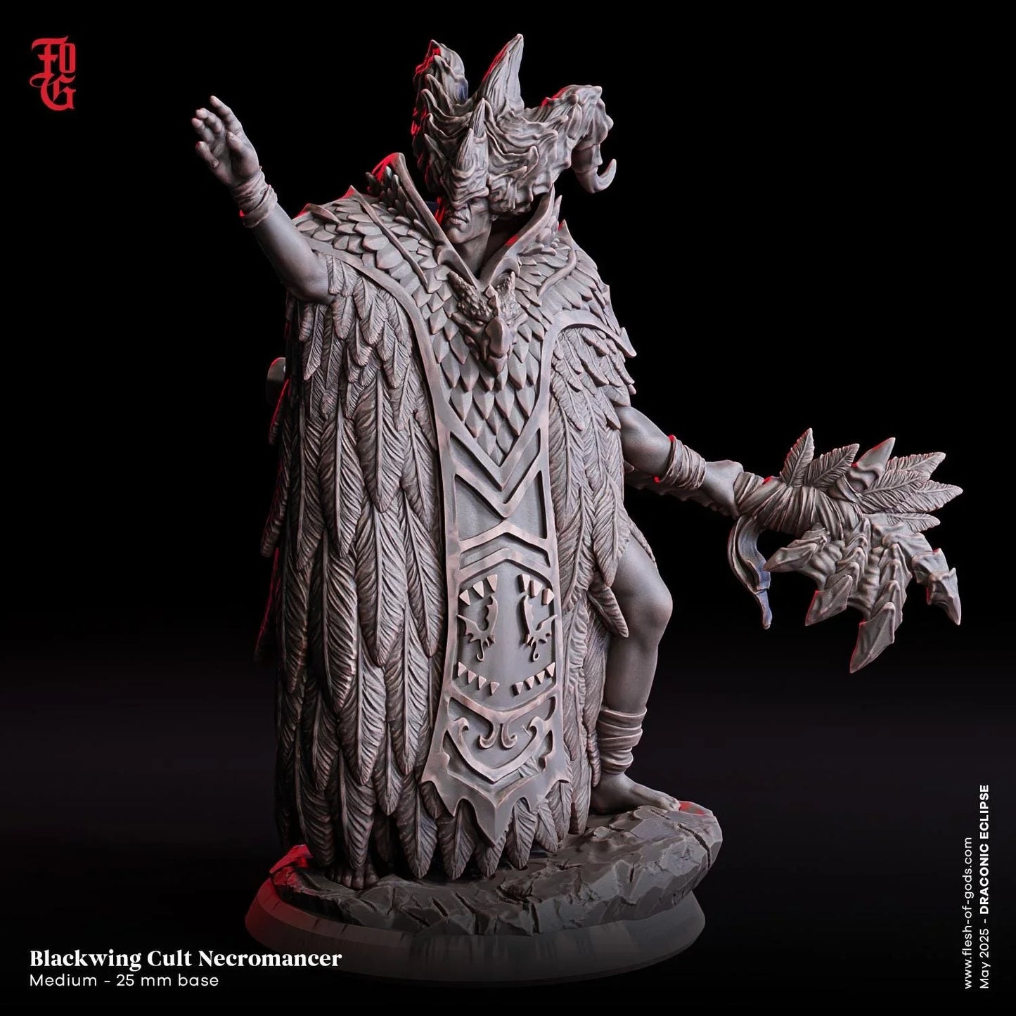 Blackwing Cult Necromancer | Dark Spellcaster Miniature | 32mm Scale or 75mm Scale - Plague Miniatures