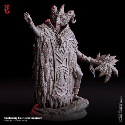Blackwing Cult Necromancer | Dark Spellcaster Miniature | 32mm Scale or 75mm Scale - Plague Miniatures