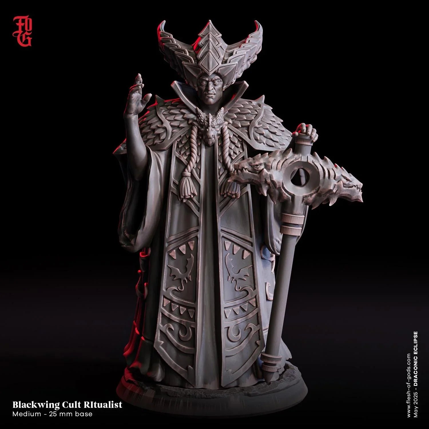 Blackwing Cult Ritualist | Dark Sorcerer Monster Miniature | 32mm Scale or 75mm Scale - Plague Miniatures