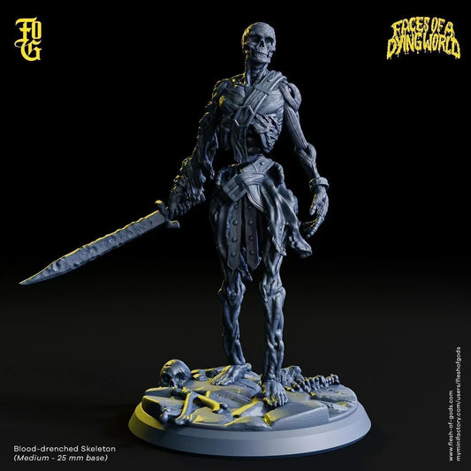 Blood-Drenched Skeleton Miniature | Undead Aberration Figurine for MÖRK BORG | 32mm Scale - Plague Miniatures