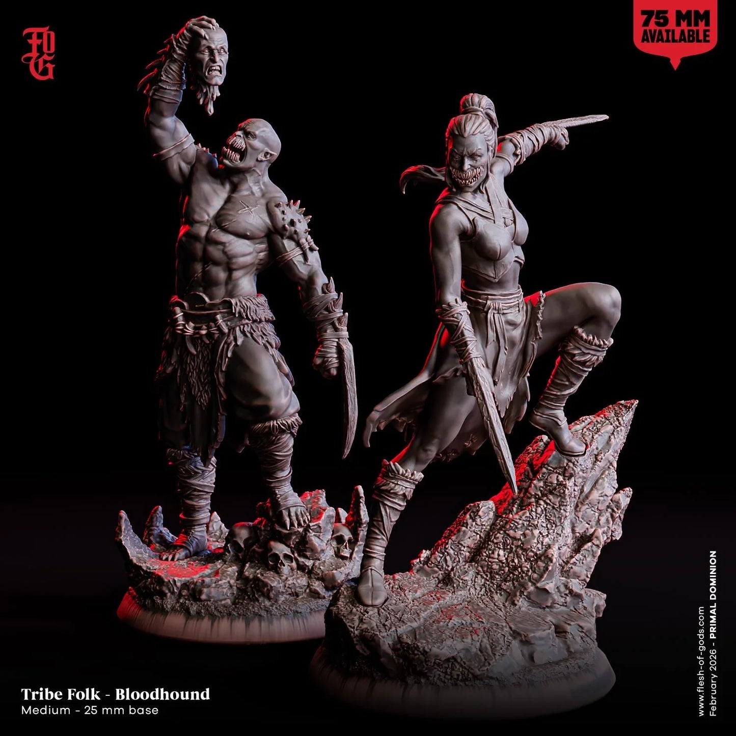 Bloodhound Tribe Folk Miniature | Undead Aberration Tribal Hunter Figurine | 32mm Scale or 75mm Scale - Plague Miniatures