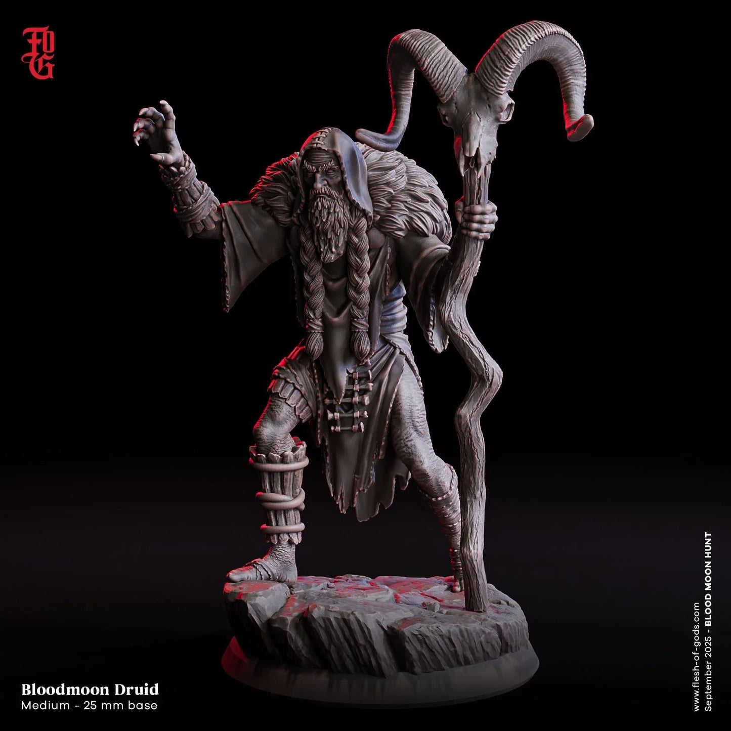 Bloodmoon Druid | Human Spellcaster Miniature | 32mm Scale - Plague Miniatures