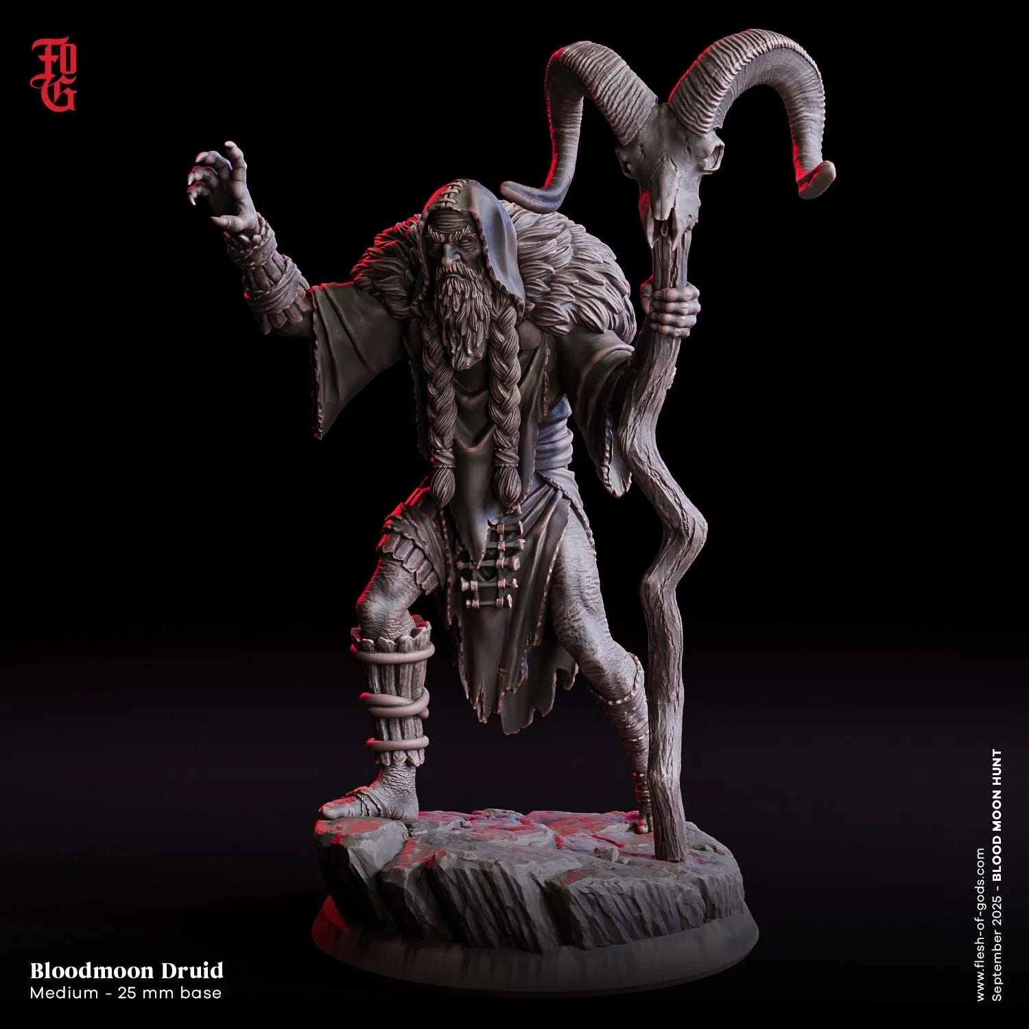 Bloodmoon Druid | Human Spellcaster Miniature | 32mm Scale - Plague Miniatures