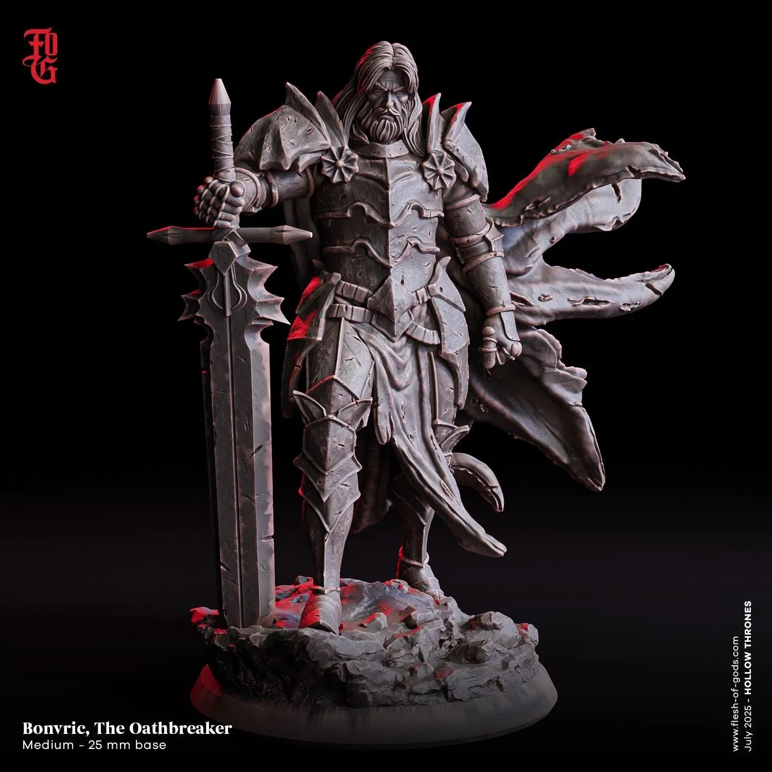Bonvric, the Oathbreaker | Human Paladin Fighter Miniature | 32mm Scale or 75mm Scale - Plague Miniatures