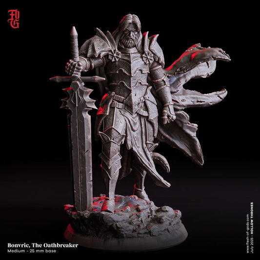 Bonvric, the Oathbreaker | Human Paladin Fighter Miniature | 32mm Scale or 75mm Scale - Plague Miniatures