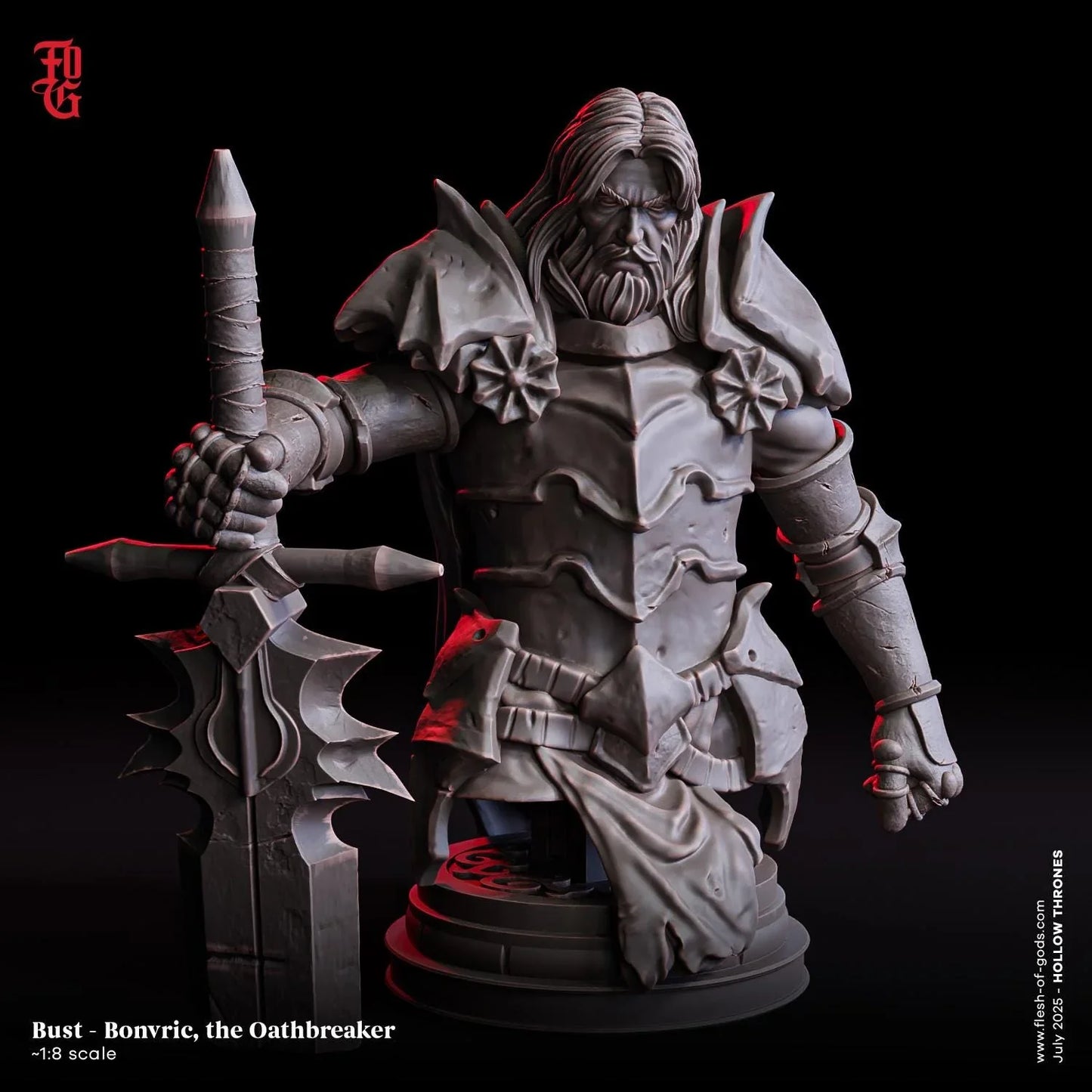 Bonvric, the Oathbreaker | Human Paladin Fighter Miniature | 32mm Scale or 75mm Scale - Plague Miniatures