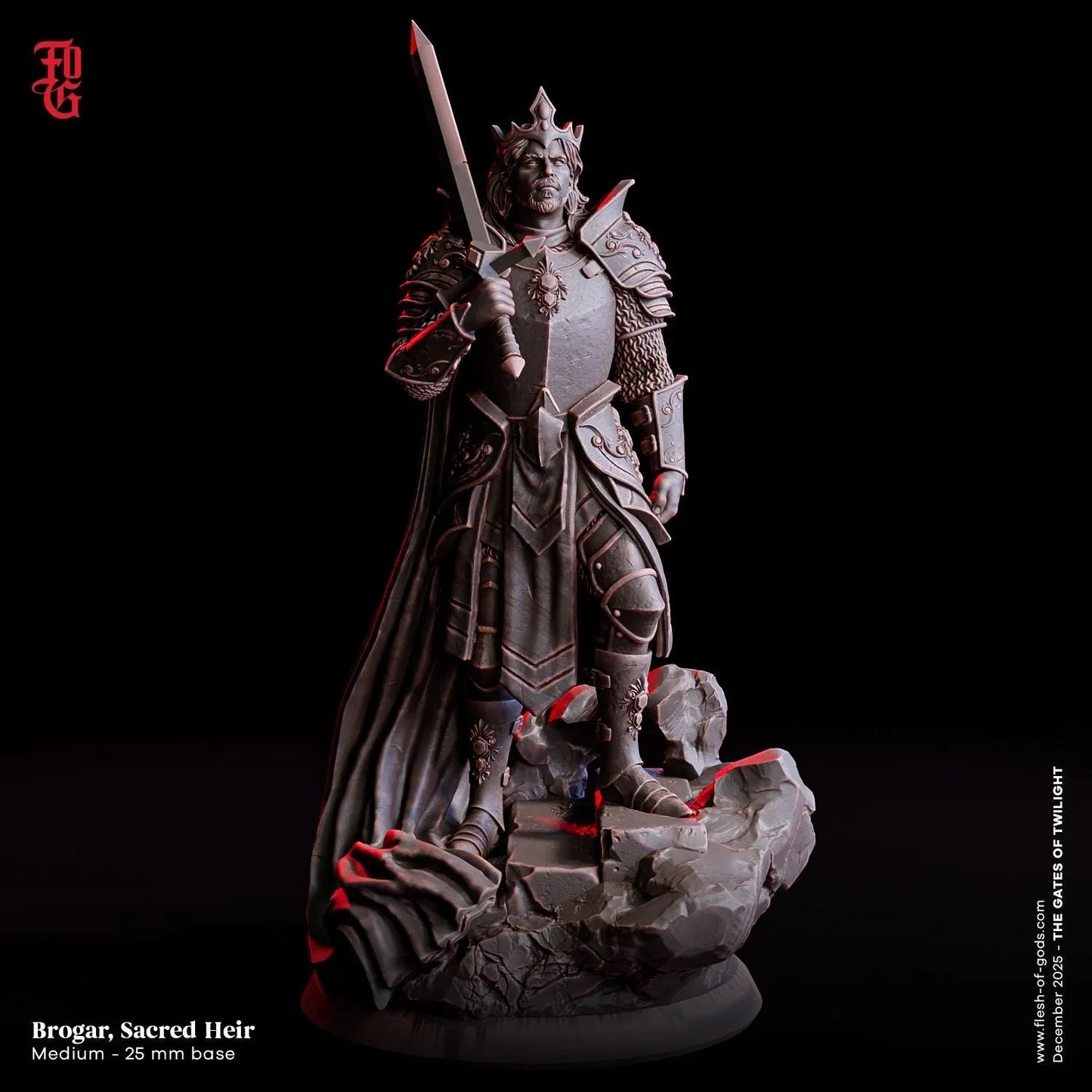Brogar, Sacred Heir Miniature | Human King Warrior Knight Fighter Figurine | 32mm Scale or 75mm Scale - Plague Miniatures