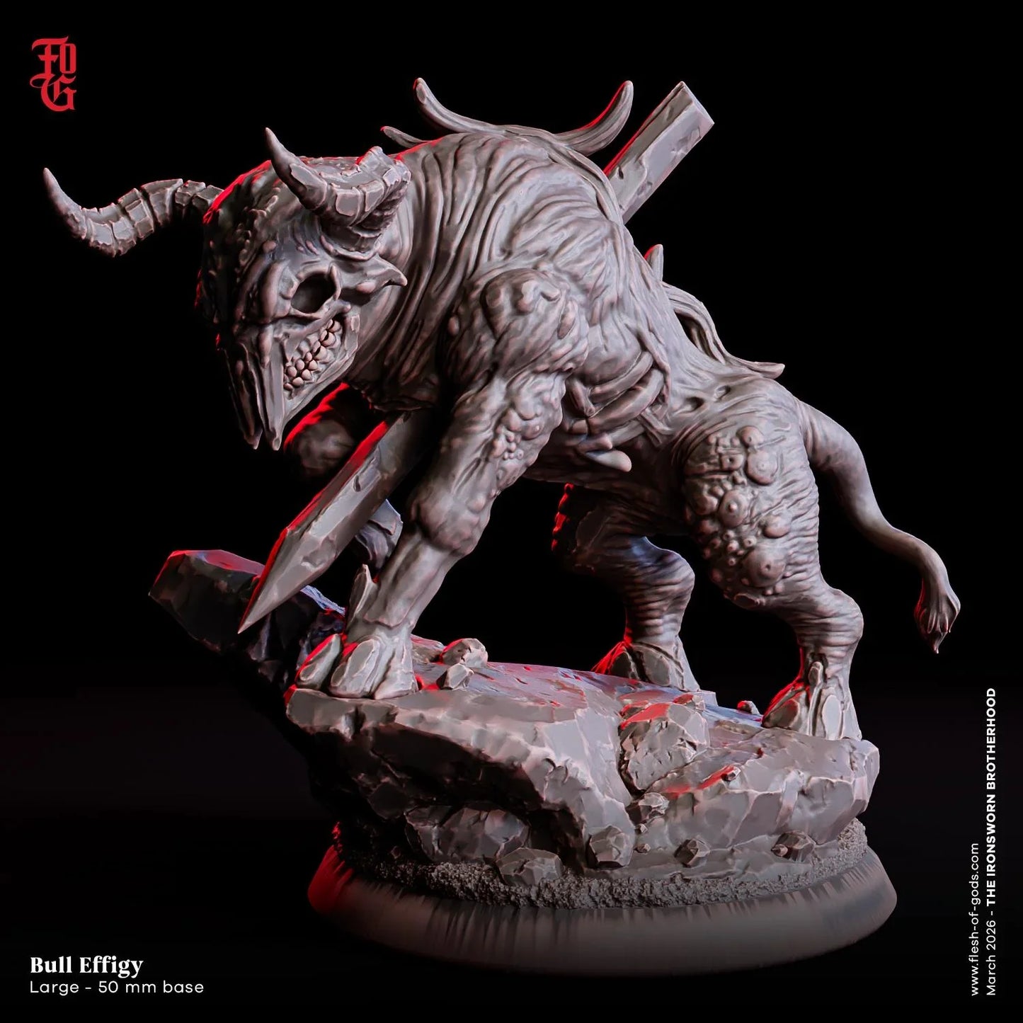 Bull Effigy Miniature | Large Primordial Undead Beast Guardian Figurine | 50mm Base - Plague Miniatures