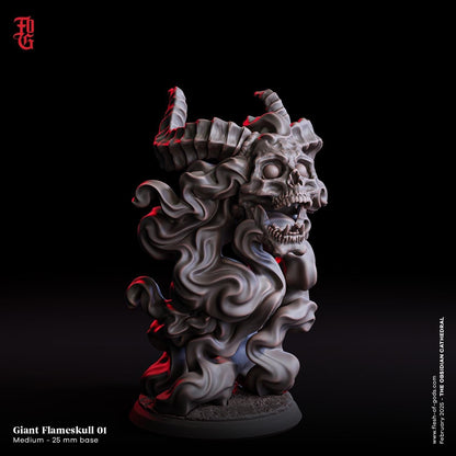 Burning Undead Skull | Flameskull Miniature for DnD | 32mm Scale - Plague Miniatures