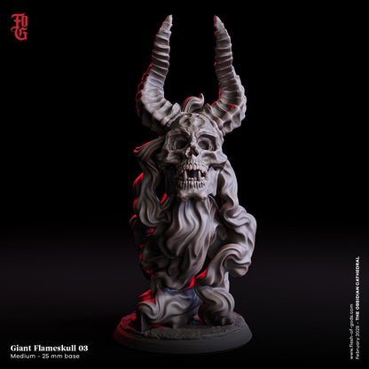 Burning Undead Skull | Flameskull Miniature for DnD | 32mm Scale - Plague Miniatures