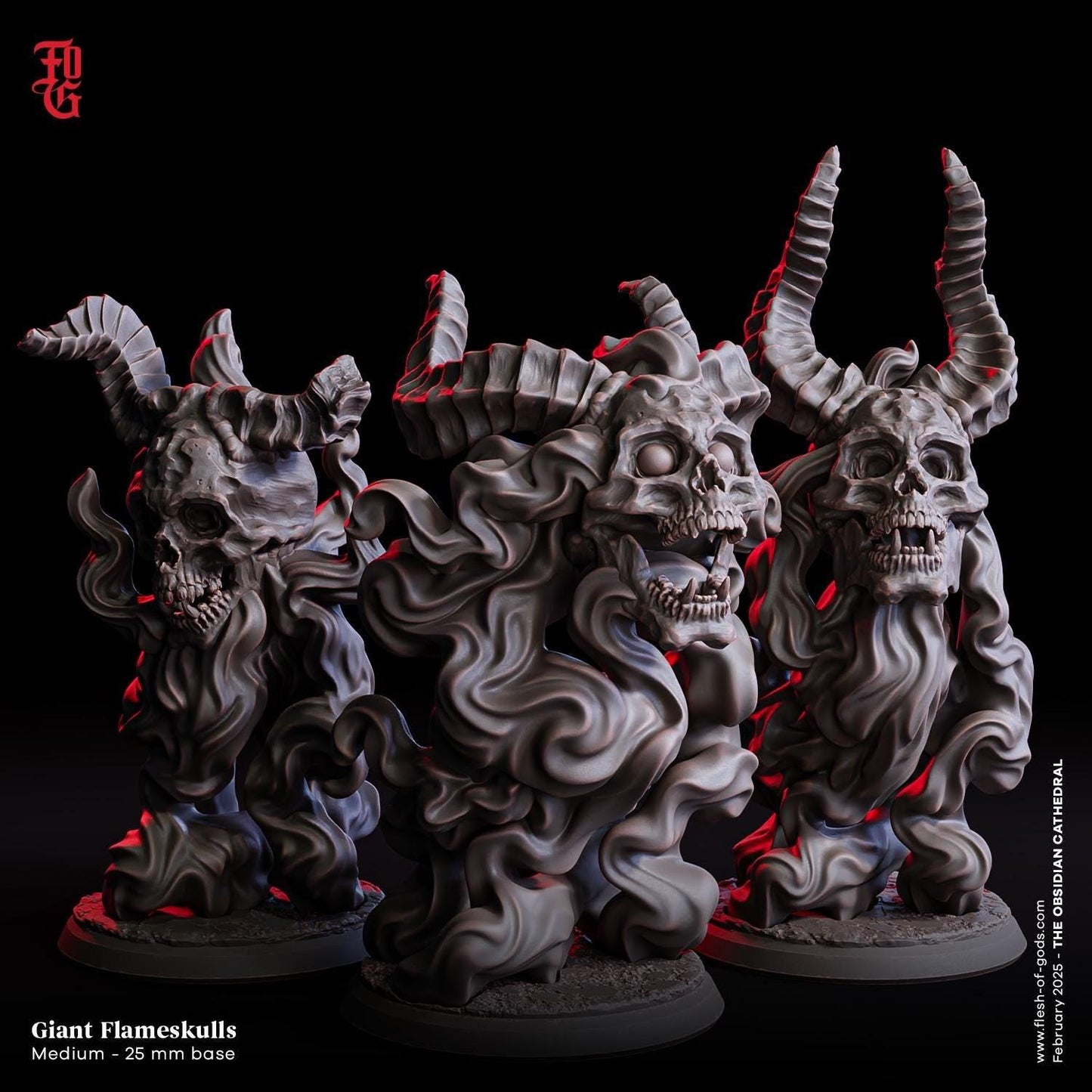 Burning Undead Skull | Flameskull Miniature for DnD | 32mm Scale - Plague Miniatures