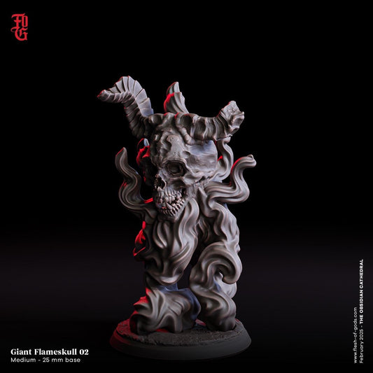 Burning Undead Skull | Flameskull Miniature for DnD | 32mm Scale - Plague Miniatures