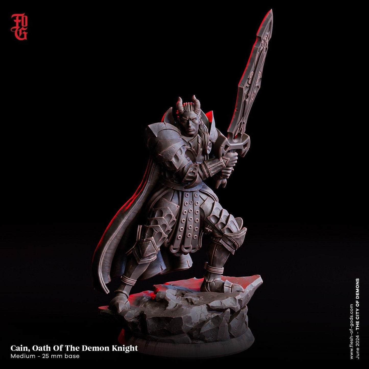 Cain, Oath of the Demon Knight Miniature | Dark Paladin Figure | 32mm Scale or 75mm Scale - Plague Miniatures