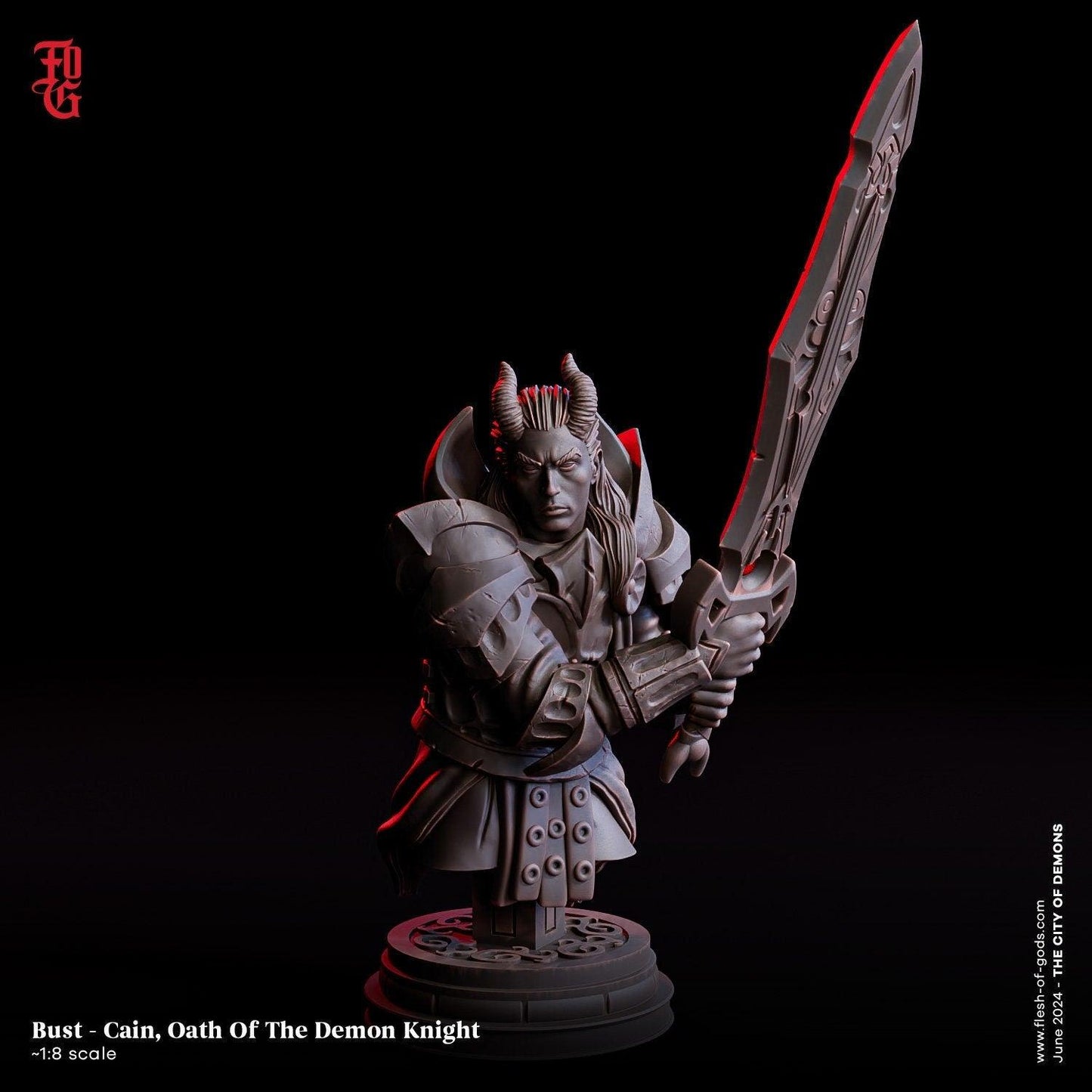 Cain, Oath of the Demon Knight Miniature | Dark Paladin Figure | 32mm Scale or 75mm Scale - Plague Miniatures