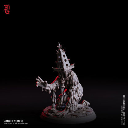 Candle-Man 01 fantasy miniature figure with melting wax body and spiked helmet on 25mm base