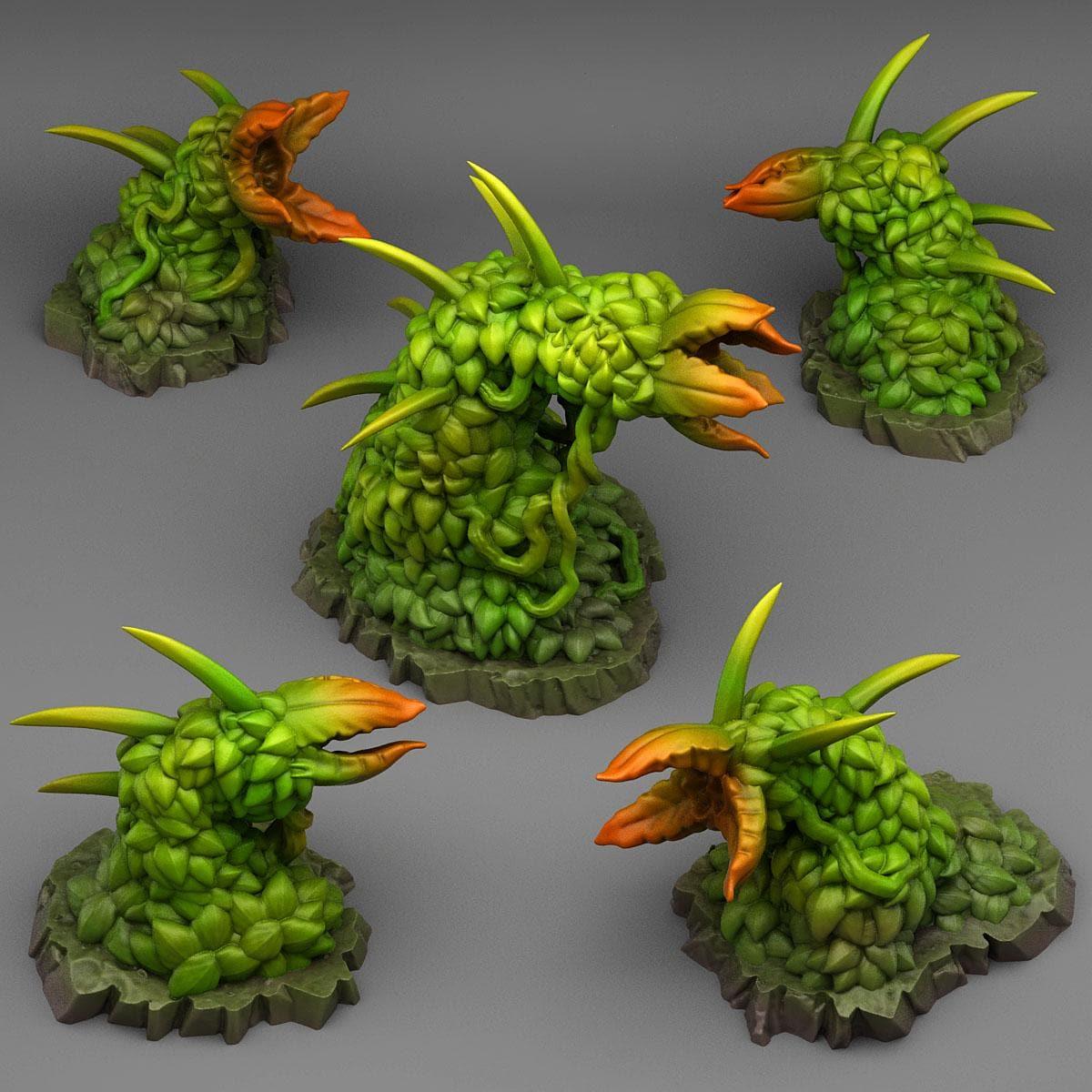 Carnivorous Hedge Miniatures | Plant Terrain Set of 5 | 28mm or 32mm Scale - Plague Miniatures