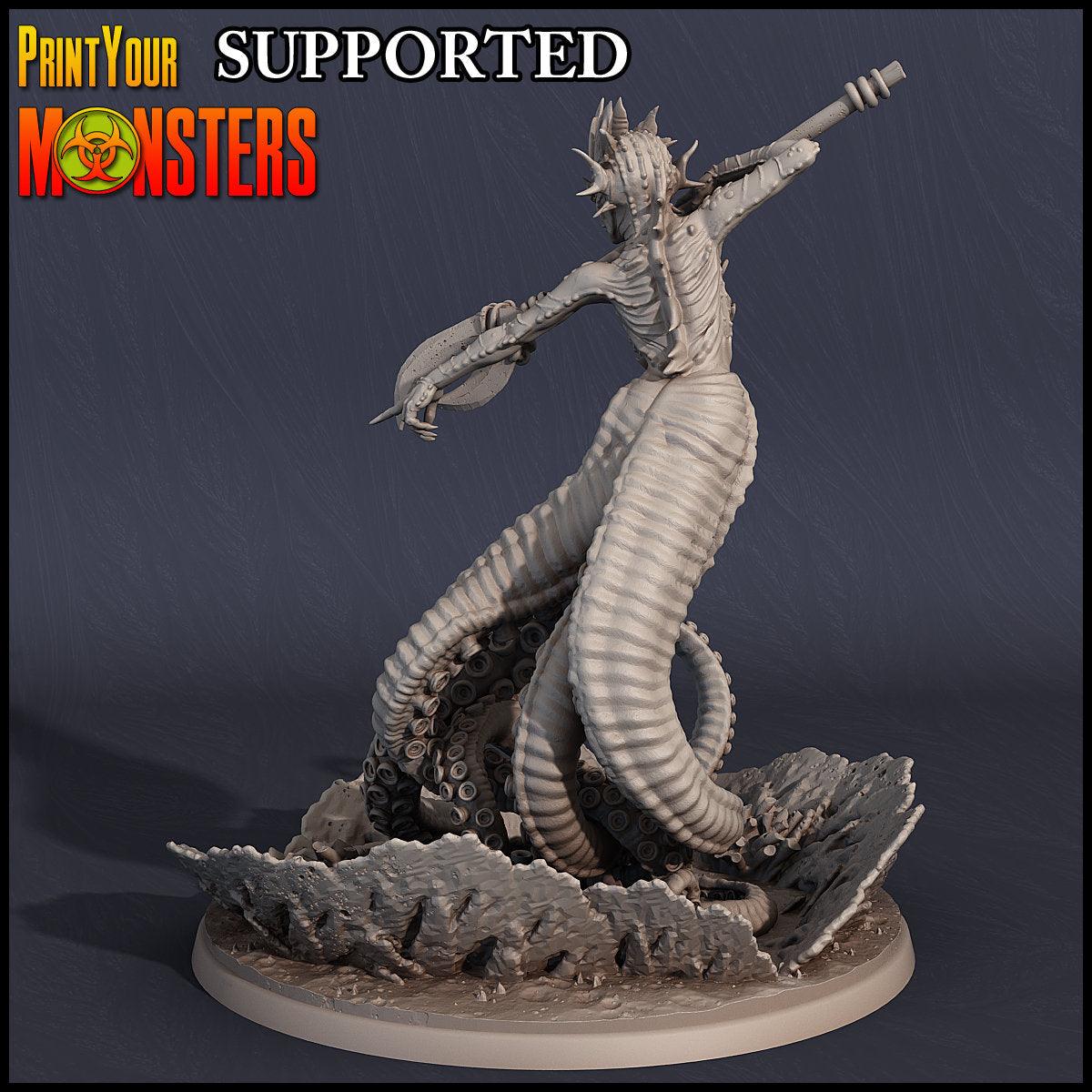 Cecaelia, Sanctum Priestess Miniature | Female Merfolk Figure for Fantasy Wargaming | 50mm Base - Plague Miniatures