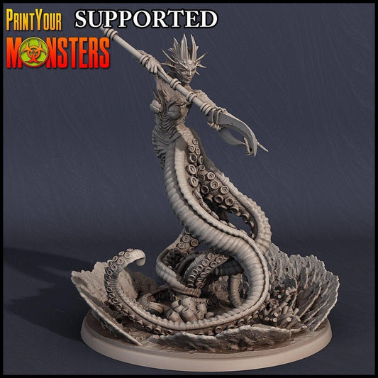 Cecaelia, Sanctum Priestess Miniature | Female Merfolk Figure for Fantasy Wargaming | 50mm Base - Plague Miniatures