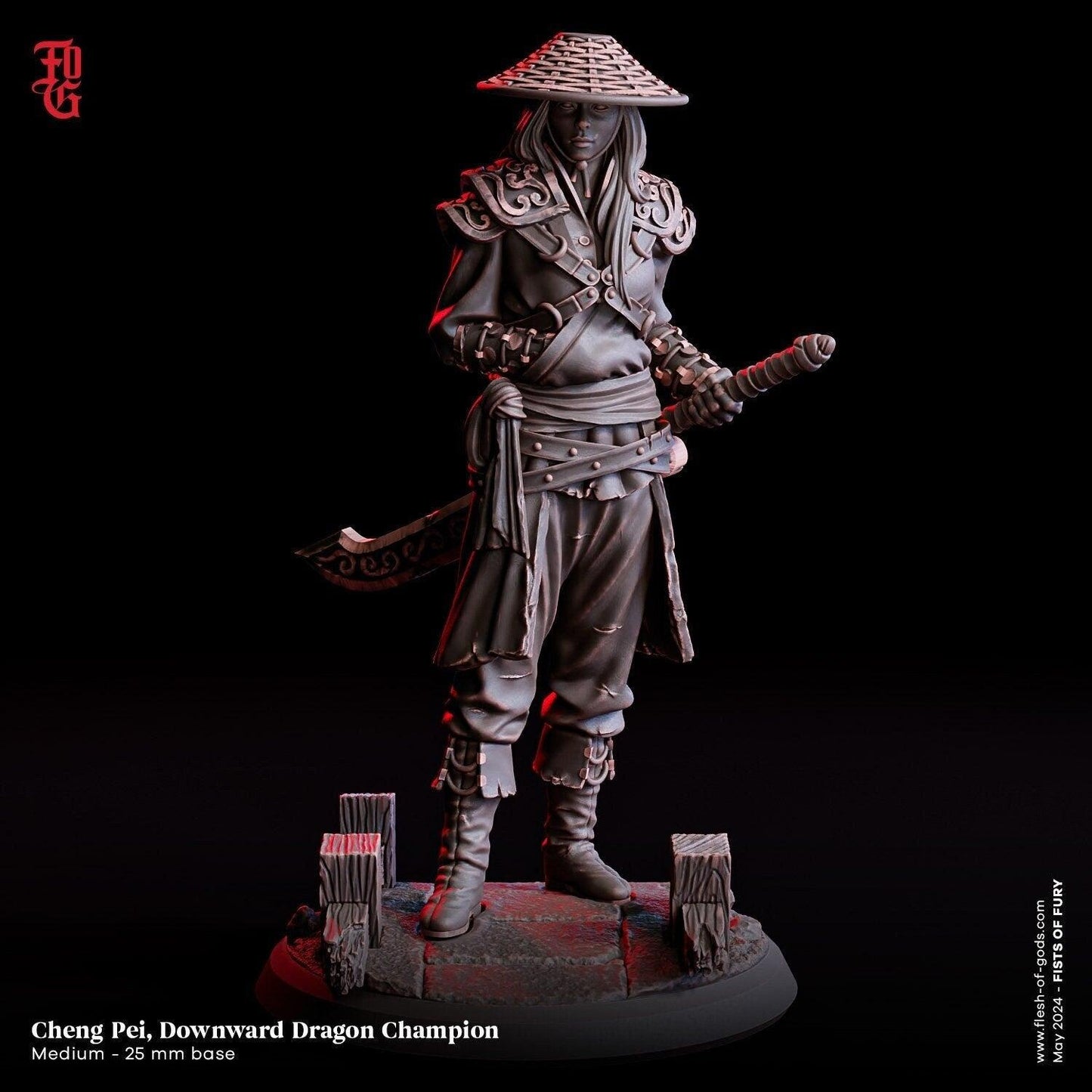 Cheng Pei, Downward Dragon Champion Miniature | Japanese Female Warrior | 32mm Scale 75mm Scale - Plague Miniatures