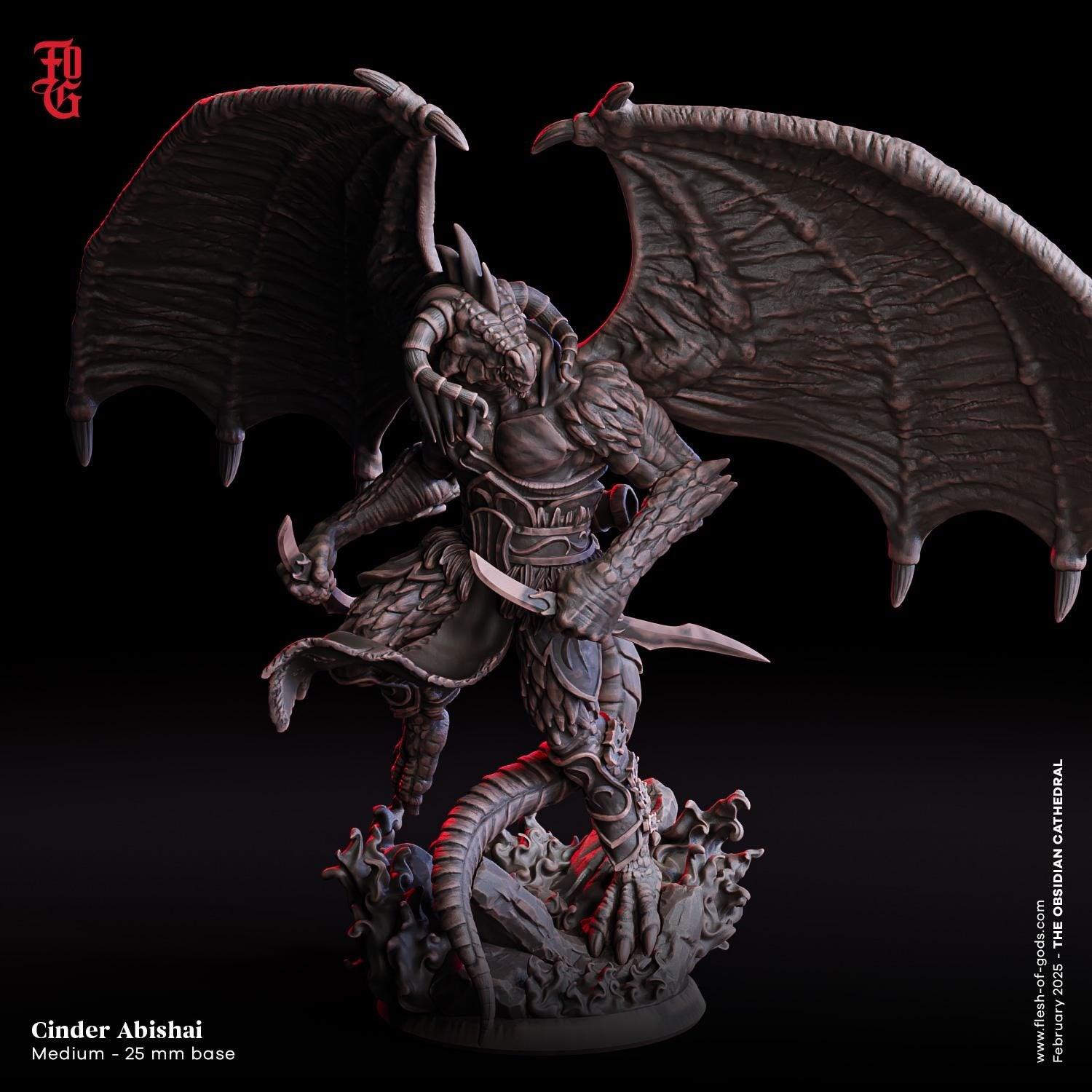 Cinder Abishai Dragon Miniature | Dragonborn Rogue | 32mm Scale - Plague Miniatures