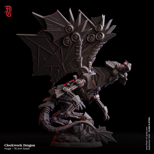 Clockwork Dragon Monster Miniature | Steampunk Mechanical Construct | 75mm Base - Plague Miniatures